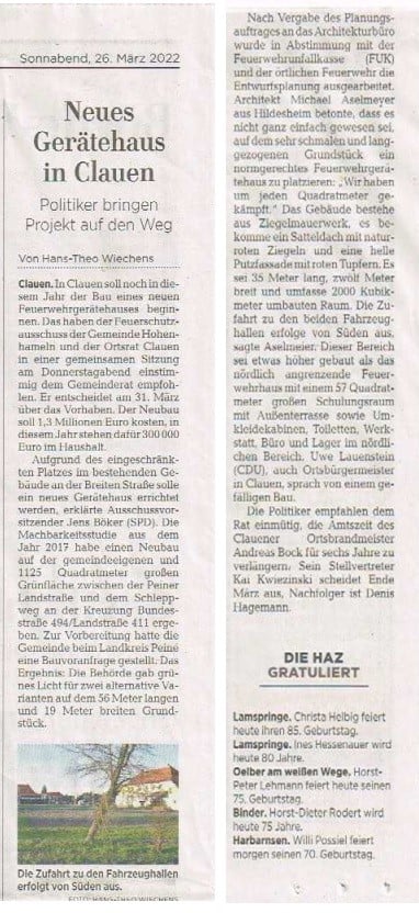 Zeitung Neubau FwHaus